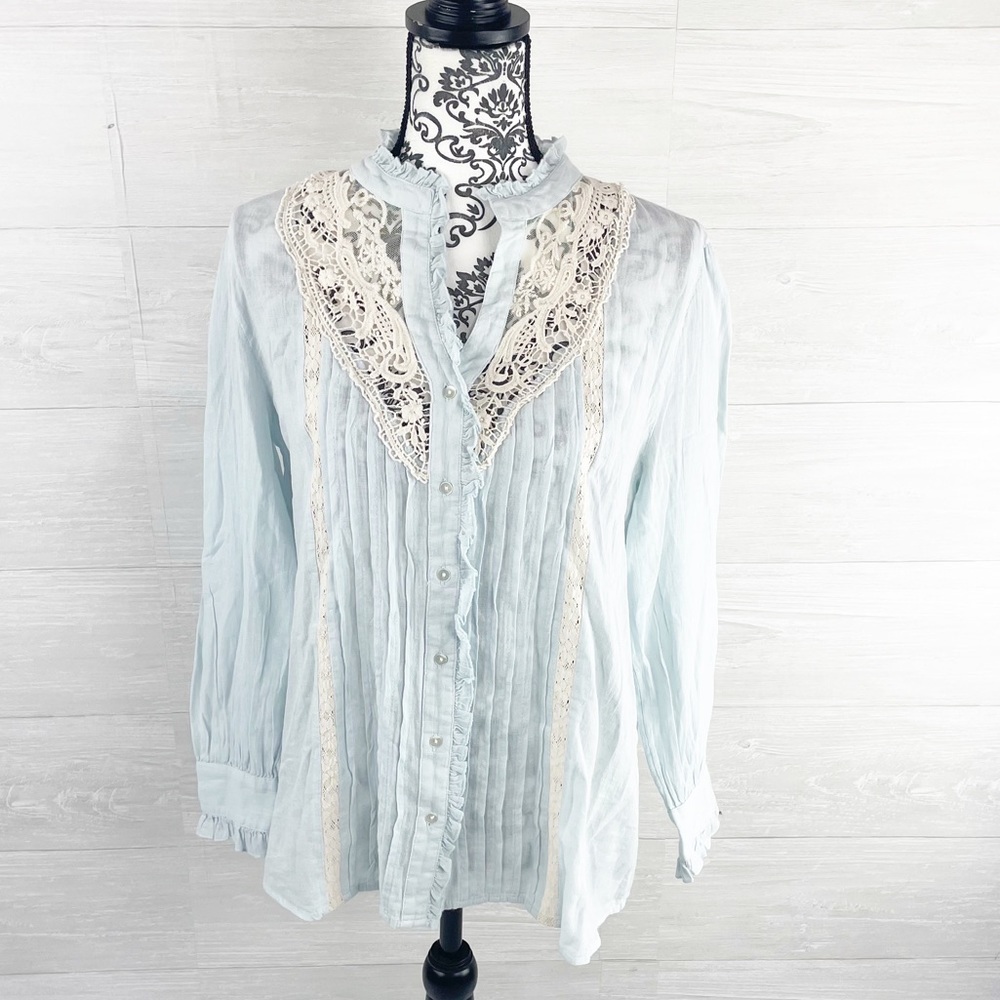 Sundance Cecilia Lace Ruffle Pintuck Button Down Top